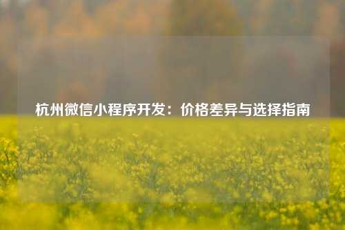 杭州微信小程序开发：价格差异与选择指南