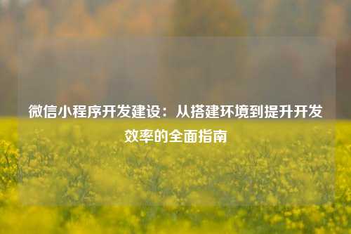 微信小程序开发建设：从搭建环境到提升开发效率的全面指南