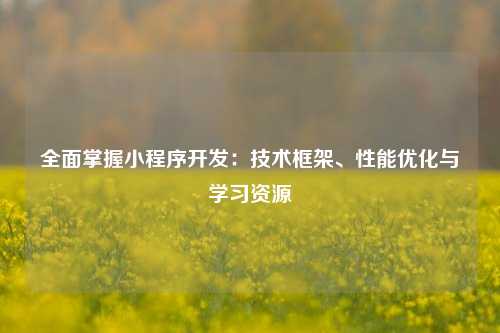 宁波全面掌握小程序开发：技术框架、性能优化与学习资源