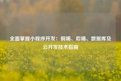 宁波全面掌握小程序开发：前端、后端、数据库及云开发技术指南